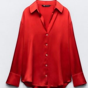 XS Luxurious Red Satin Button Down